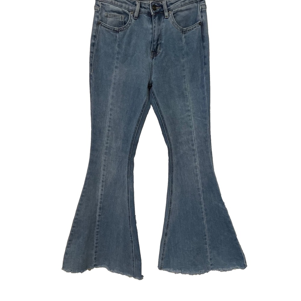 Rock & Roll Denim Bell Bottom Jeans High Rise‎ Raw Hem Size 29x34 - Picture 2 of 7